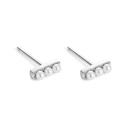 Pendientes Itemporality Barrita Plata Baño Rodio y Perlas Blancas SEA-120-343-UU