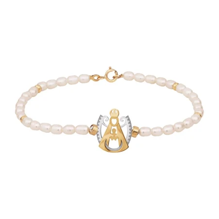 Pulsera Virgen del Prado Oro Amarillo y Blanco 18Kt y Perlas Cultivadas 1-90546-0-9