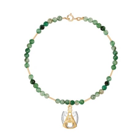 Pulsera Virgen del Prado Oro Amarillo y blanco y Perlas Verdes 1-90547-0-9