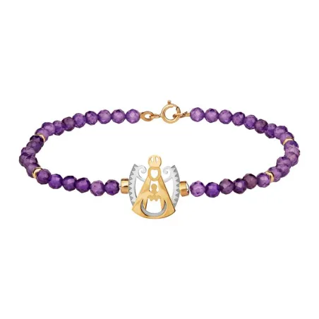 Pulsera Virgen del Prado Oro Amarillo y blanco 18Kt y Perlas Moradas 1-90548-0-9