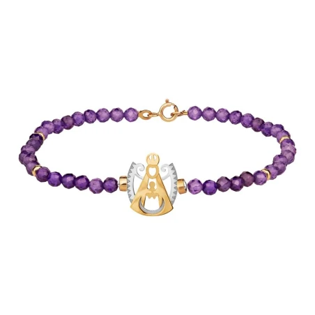 Pulsera Virgen del Prado Oro Amarillo y blanco 18Kt y Perlas Moradas 1-90548-0-9