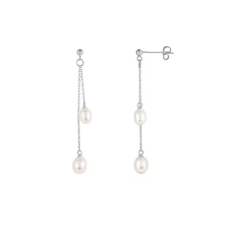 Pendientes Vidal&Vidal Doble Cadena Baño Plata y Perlas Q3614