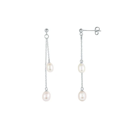 Pendientes Vidal&Vidal Doble Cadena Baño Plata y Perlas Q3614