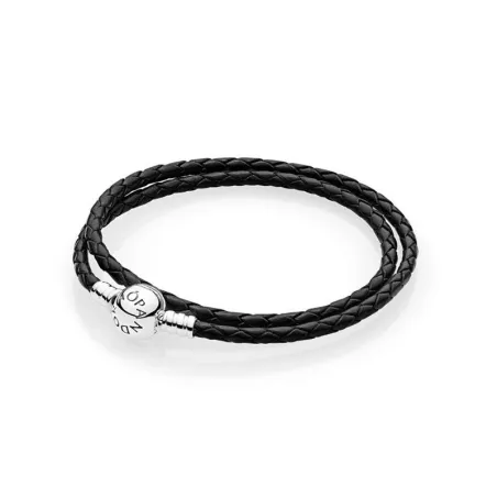 Pulsera Pandora Cuero Negro Trenzado y Cierre Bola Plata 590745CBK