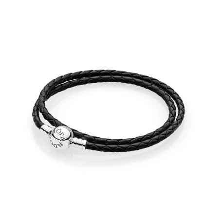 Pulsera Pandora Cuero Negro Trenzado y Cierre Bola Plata 590745CBK