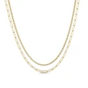 Collar Itemporality Anello Doble Cadena Plata Baño Oro Eslabones Cubanos y Rectangulares SNL-200-107-UU