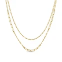 Collar Itemporality Anello Doble Cadena Plata Baño Oro Eslabones Largos, Cortos y Rectangulares SNL-200-110-UU