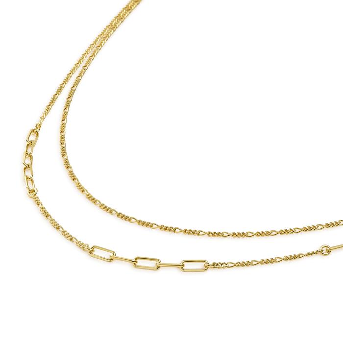 Collar Itemporality Anello Doble Cadena Plata Baño Oro Eslabones Largos, Cortos y Rectangulares SNL-200-110-UU