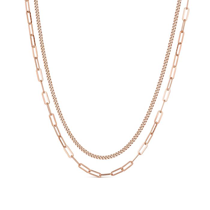 Collar Itemporality Anello Doble Cadena Plata Baño Rosado Eslabones Diamante y Eslabones Ovalados SNL-300-127-UU