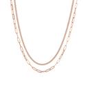 Collar Itemporality Anello Doble Cadena Plata Baño Rosado Eslabones Diamante y Eslabones Ovalados SNL-300-127-UU