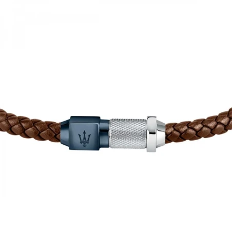 Pulsera Maserati Cuero Marrón Trenzado y Acero Inoxidable Plateado y Azul JM223AVE15