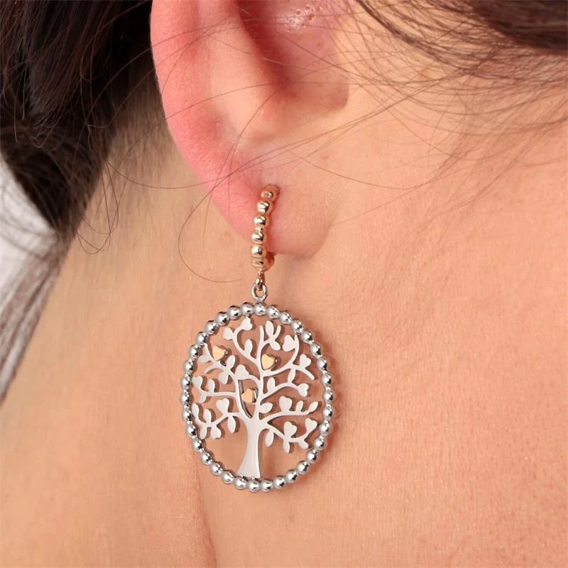Pendientes Morellato Talismani Árbol de la Vida Acero Inoxidable Plateado y Rosado SAQE12