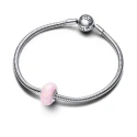 Sterling silver charm with pink lab-created opal