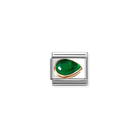 Composable Classic CIRCONITAS FACETADOS GOTA DX en acero y oro 9 k VERDE