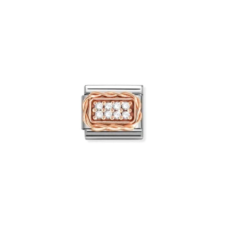 Composable Classic PAVE' RICO en acero, circonitas y oro 9 k Blanco