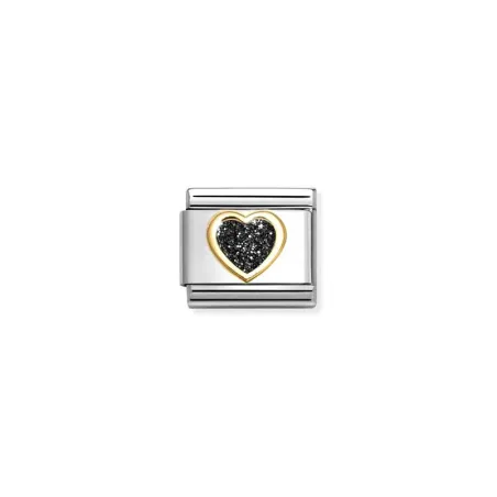 Composable Classic SIMBOLOS GLITTER acero, esmalte y oro 750 Corazon NEGRO