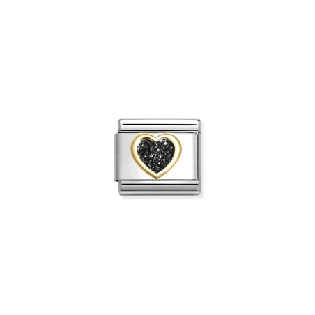 Composable Classic SIMBOLOS GLITTER acero, esmalte y oro 750 Corazon NEGRO