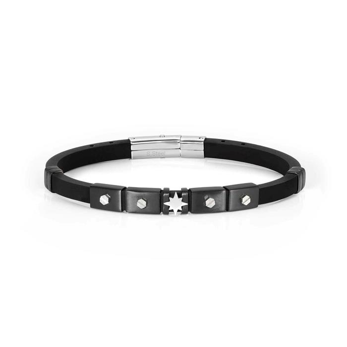 Pulsera Nomination City Hombre Caucho y Acero Negro Rosa del Viento 028812/014