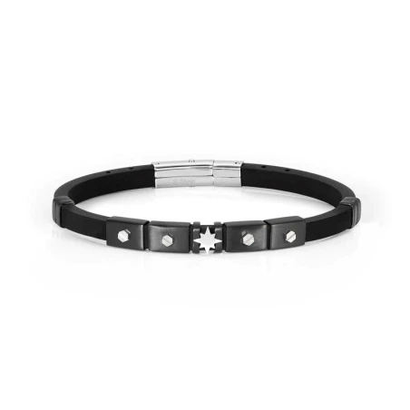 Pulsera Nomination City Hombre Caucho y Acero Negro Rosa del Viento 028812/014