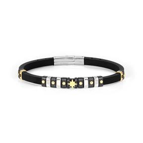 Pulsera Nomination City Hombre Caucho y Acero Negro, Plata y Oro Rosa de los Vientos 028815/014