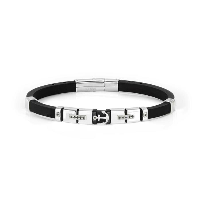 Pulsera Nomination City Hombre Caucho y Acero Plateado y Negro Ancla 028816/002