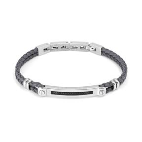 Pulsera Nomination Manvision Acero Bicolor y Cuero Gris y Circonitas 133002/007