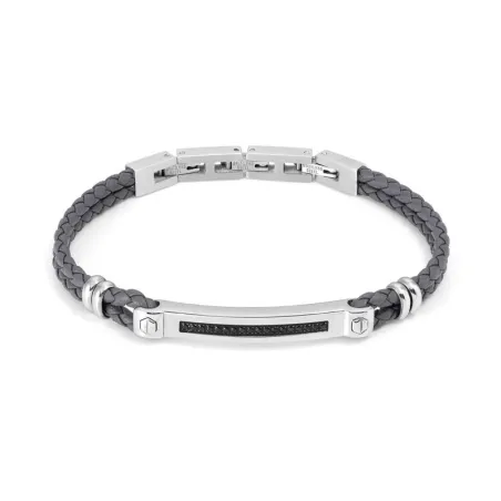 Pulsera Nomination Manvision Acero Bicolor y Cuero Gris y Circonitas 133002/007