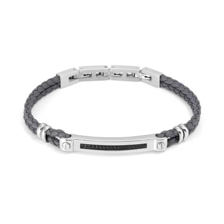 Pulsera Nomination Manvision Acero Bicolor y Cuero Gris y Circonitas 133002/007