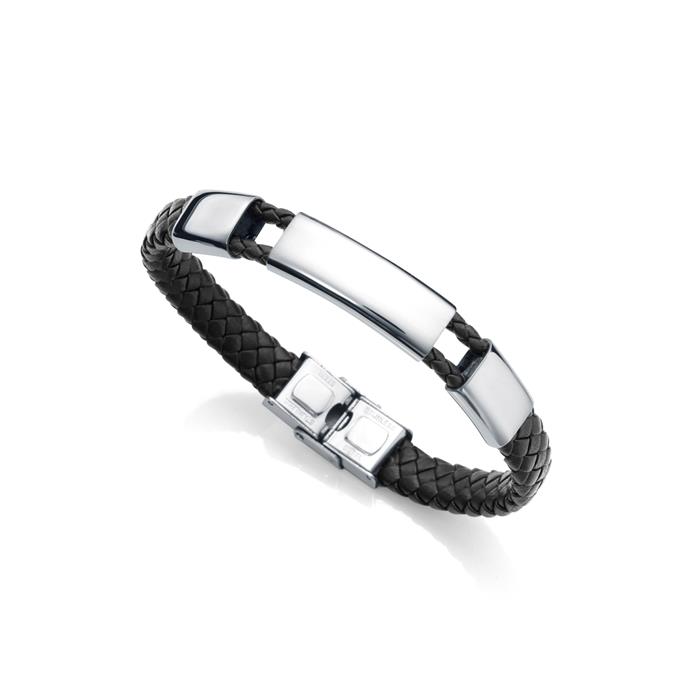 Pulsera Viceroy Fashion Magnum Piel Trenzada Negra y Acero 75293P01010