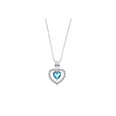 Gargantilla Lotus Silver Corazón Plata y Aguamarina LP3555-1/4