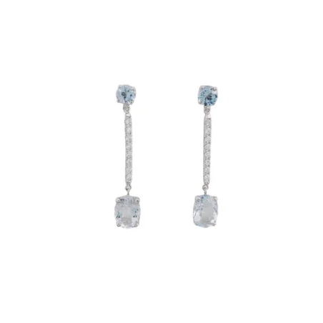 Pendientes Colgantes Oro blanco y Circonitas Blancas y Aguamarina 05510586PFB