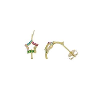 Pendientes Aro Estrella Oro Amarillo 18Kt y Circonitas Multicolor 64113056P2