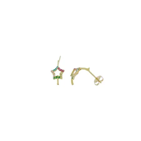Pendientes Aro Estrella Oro Amarillo 18Kt y Circonitas Multicolor 64113056P2