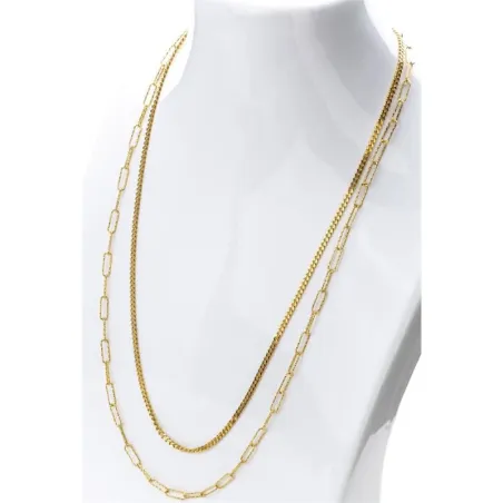 Collar Itemporality Anello Doble Cadena Plata Baño Oro Eslabones Cubanos y Rectangulares SNL-200-107-UU