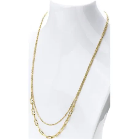 Collar Itemporality Anello Doble Cadena Plata Baño Oro Eslabones Nudo y Rectangulares SNL-200-108-UU