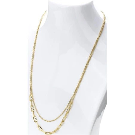 Collar Itemporality Anello Doble Cadena Plata Baño Oro Eslabones Nudo y Rectangulares SNL-200-108-UU