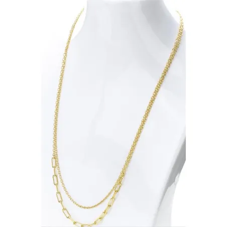 Collar Itemporality Anello Doble Cadena Plata Baño Oro Eslabones Nudo y Rectangulares SNL-200-109-UU