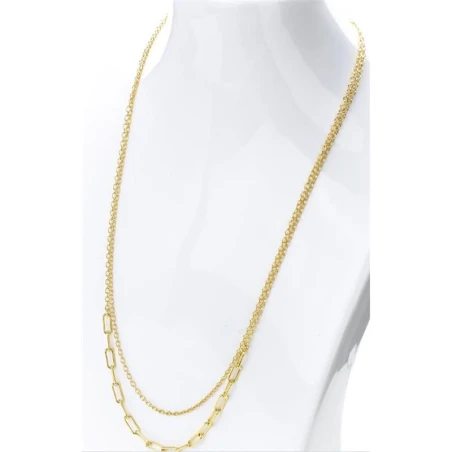 Collar Itemporality Anello Doble Cadena Plata Baño Oro Eslabones Nudo y Rectangulares SNL-200-109-UU