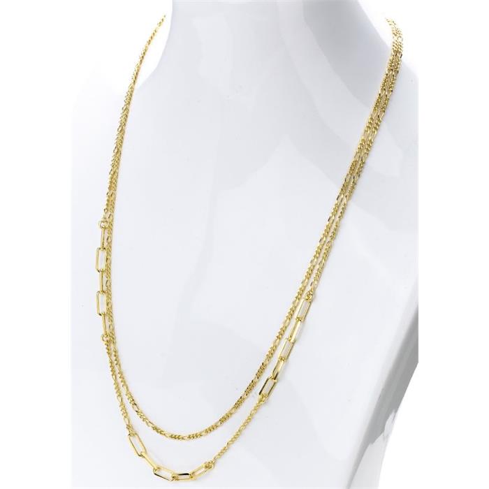 Collar Itemporality Anello Doble Cadena Plata Baño Oro Eslabones Largos, Cortos y Rectangulares SNL-200-110-UU