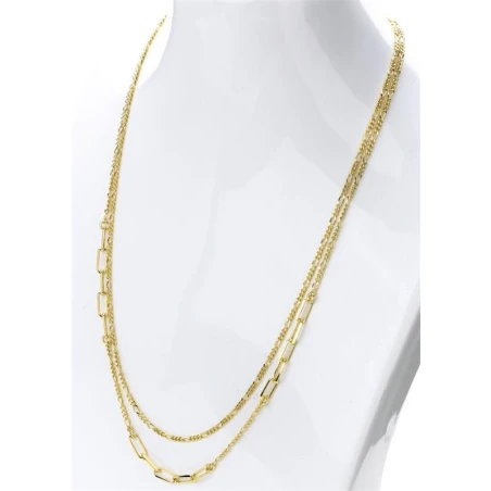 Collar Itemporality Anello Doble Cadena Plata Baño Oro Eslabones Largos, Cortos y Rectangulares SNL-200-110-UU