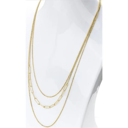 Collar Itemporality Anello Triple Cadena Plata Baño Oro Eslabones redondos, ovalados y rectangulares SNL-200-113-UU