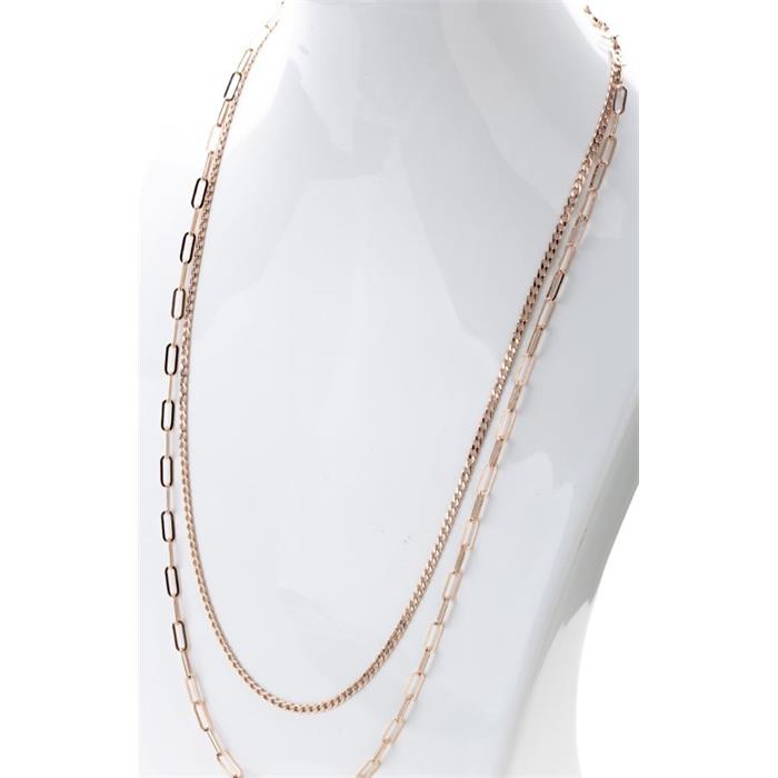 Collar Itemporality Anello Doble Cadena Plata Baño Rosado Eslabones Diamante y Eslabones Ovalados SNL-300-127-UU