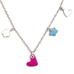 Gargantilla Agatha Ruiz de la Prada Flores y Corazones Plata Baño Rodio y Esmalte Fucsia y Azul 105LUL