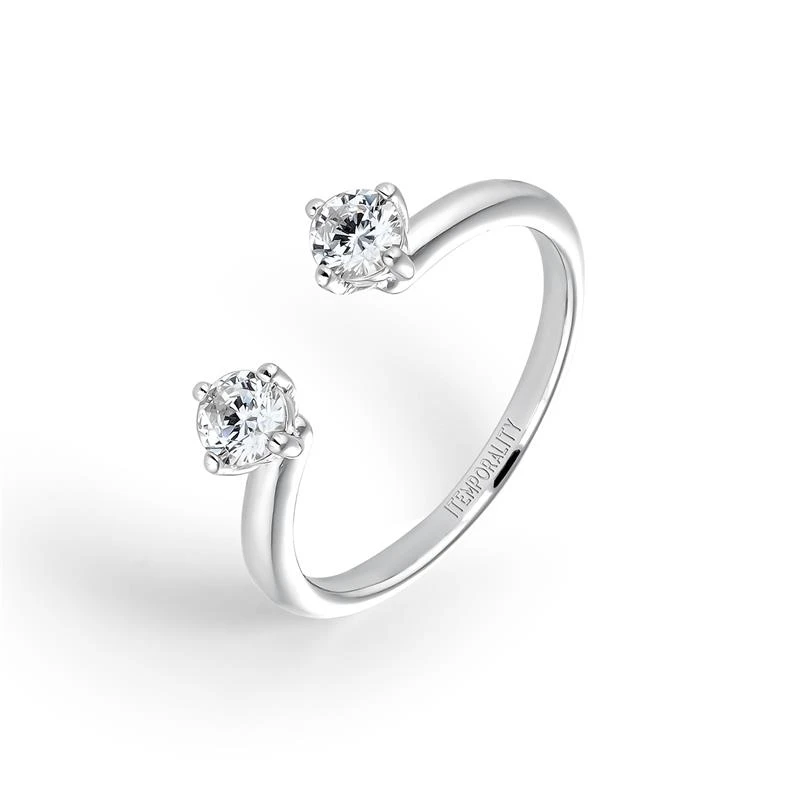 Anillo Abierto Itemporality Dalia Plata Baño Rodio y Circonitas Blancas SRN-101-128