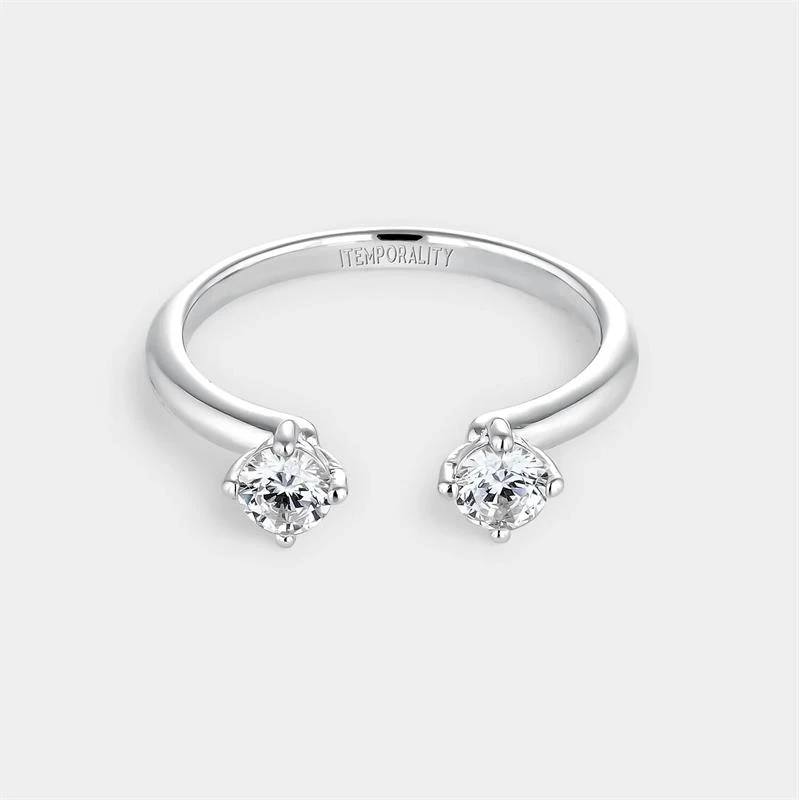 Anillo Abierto Itemporality Dalia Plata Baño Rodio y Circonitas Blancas SRN-101-128