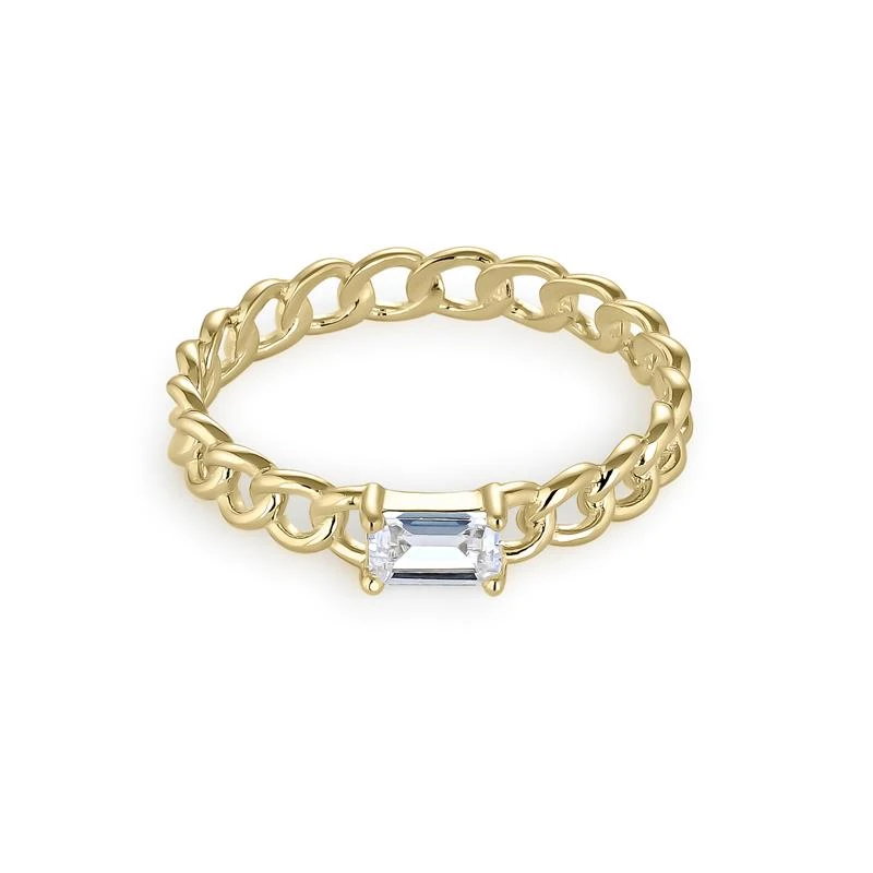 Anillo Itemporality Join Eslabones Plata Baño Oro y Circonita Rectangular SRN-201-119