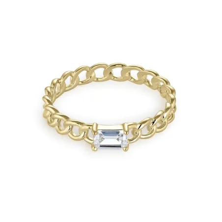 Anillo Itemporality Join Eslabones Plata Baño Oro y Circonita Rectangular SRN-201-119