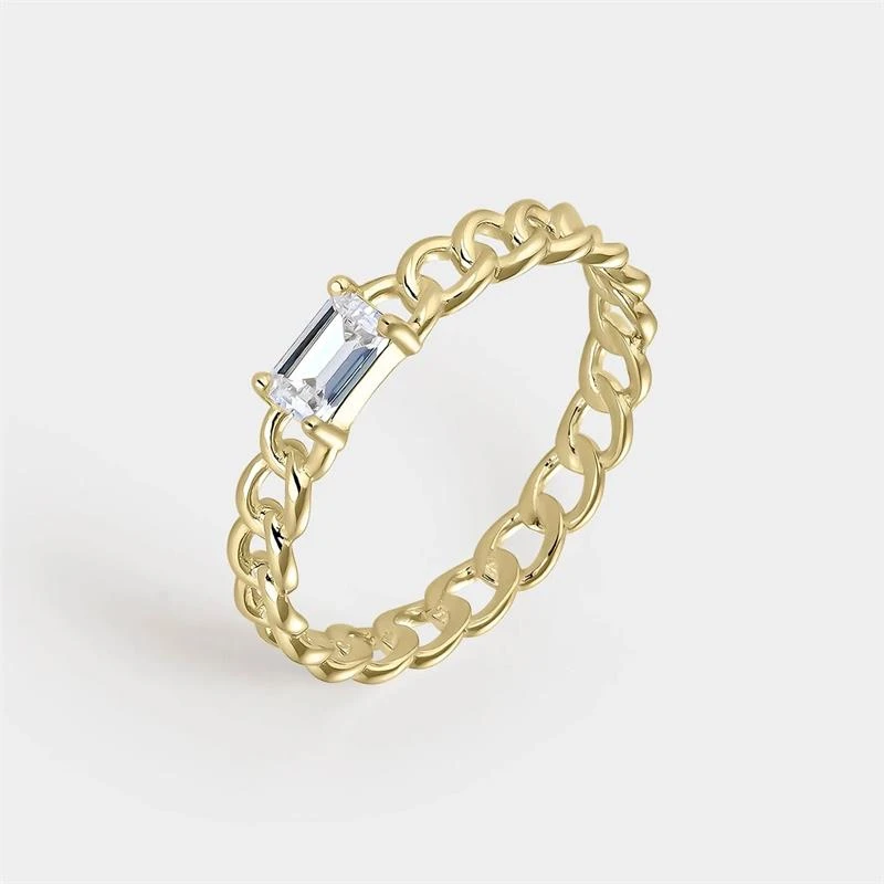 Anillo Itemporality Join Eslabones Plata Baño Oro y Circonita Rectangular SRN-201-119