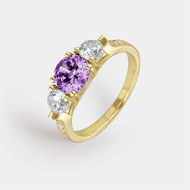Anillo Itemporality Dalia Plata Baño Oro y circonitas Blancas y Amatista SRN-204-117