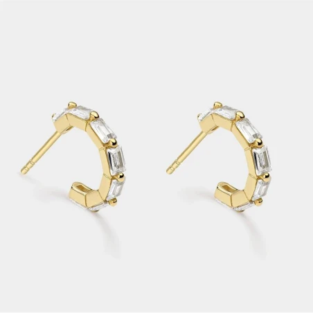Pendientes Itemporality Prisma Aro Plata Baño Oro y Circonitas Rectangulares SEA-201-358-UU